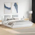 Cadre de lit avec tête de lit blanc 180x200cm bois d'ingénierie
