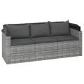 Canapé de jardin 3 places avec toit et repose-pieds Gris