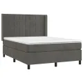 cadre de lit et matelas Gris foncé 140x190cm Velours