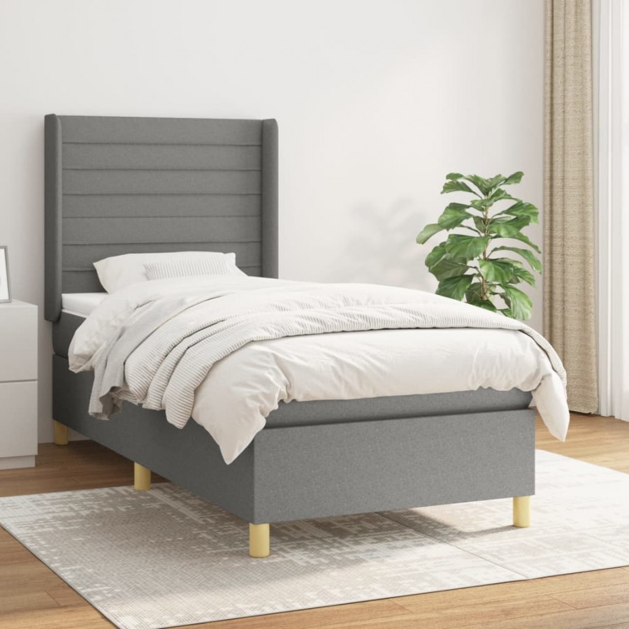 cadre de lit avec matelas Gris foncé 90x200 cm Tissu