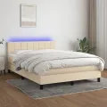 cadre de lit avec matelas LED Crème 140x200 cm Tissu