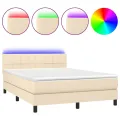 cadre de lit avec matelas LED Crème 140x200 cm Tissu