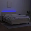 cadre de lit avec matelas LED Crème 140x200 cm Tissu