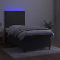 cadre de lit avec matelas et LED Gris foncé 90x190cm