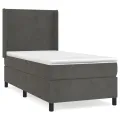 cadre de lit et matelas Gris foncé 90x190 cm Velours