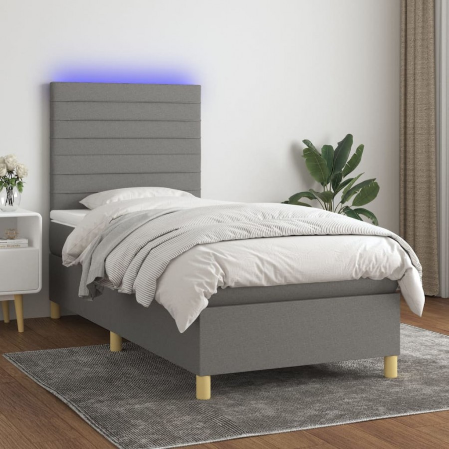 cadre de lit et matelas et LED Gris foncé 90x200cm