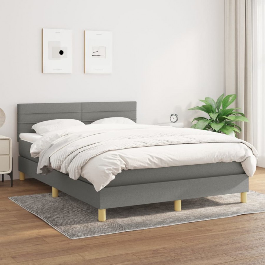 Sommier à lattes de lit avec matelas Gris foncé 140x190cm Tissu