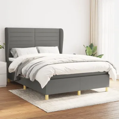 cadre de lit avec matelas Gris foncé 140x190cm Tissu