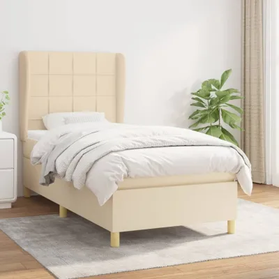 cadre de lit avec matelas Crème 80x200 cm Tissu