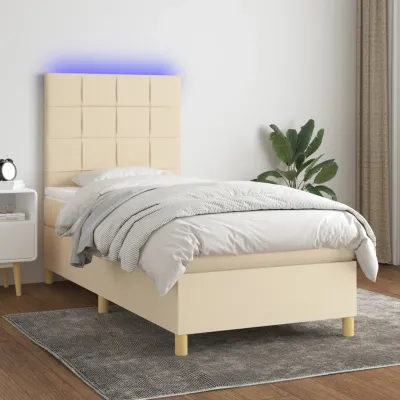 cadre de lit et matelas et LED Crème 80x200cm Tissu