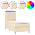 cadre de lit et matelas et LED Crème 80x200cm Tissu