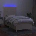 cadre de lit et matelas et LED Crème 80x200cm Tissu