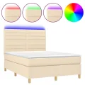 cadre de lit et matelas et LED Crème 140x200cm Tissu
