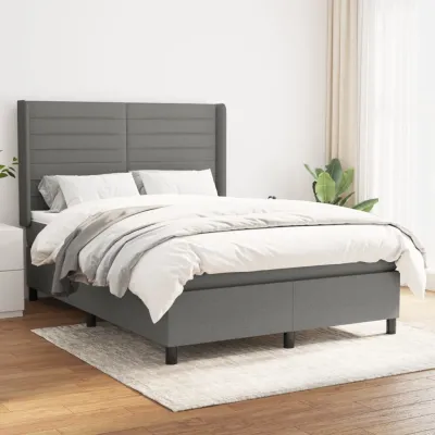 cadre de lit avec matelas Gris foncé 140x190cm Tissu