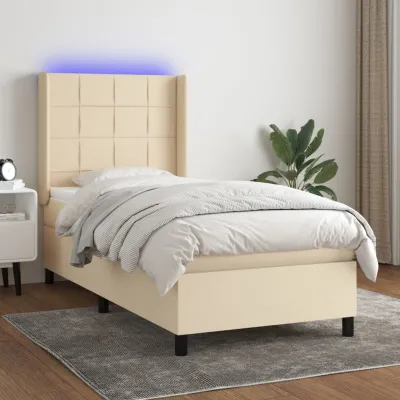 cadre de lit matelas LED Crème 80x200cm Tissu