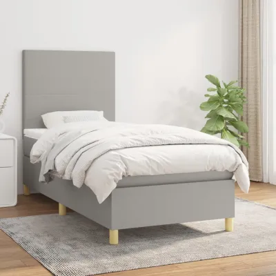 cadre de lit avec matelas Gris clair 90x200 cm Tissu