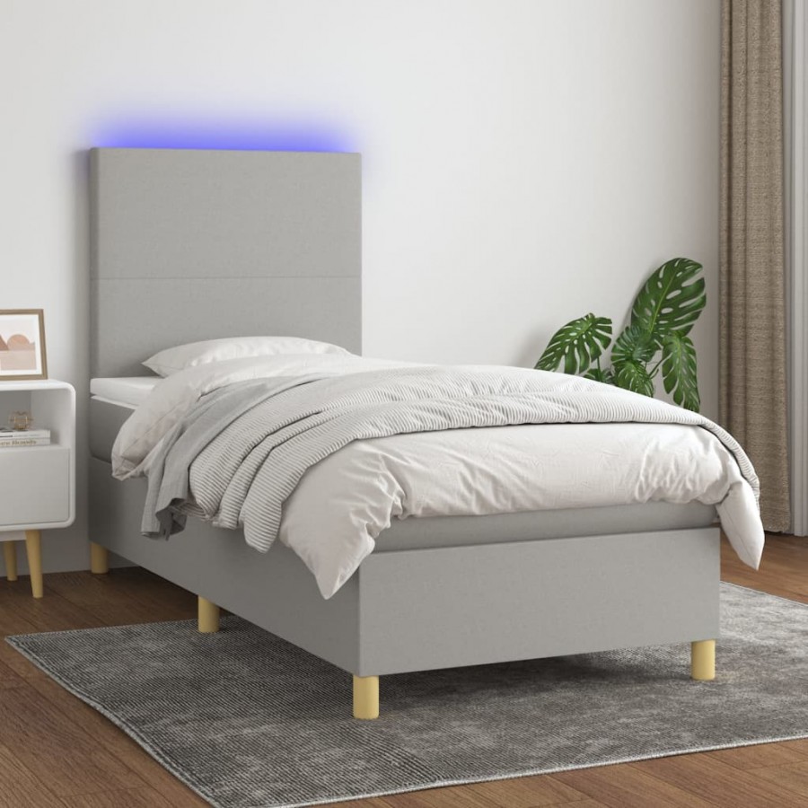 cadre de lit avec matelas et LED Gris clair 90x200cm