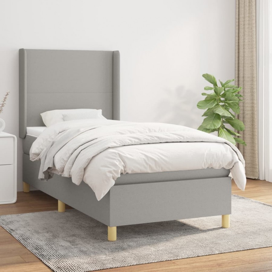 cadre de lit avec matelas Gris clair 90x200 cm Tissu