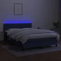 cadre de lit avec matelas LED Bleu 140x190 cm Tissu