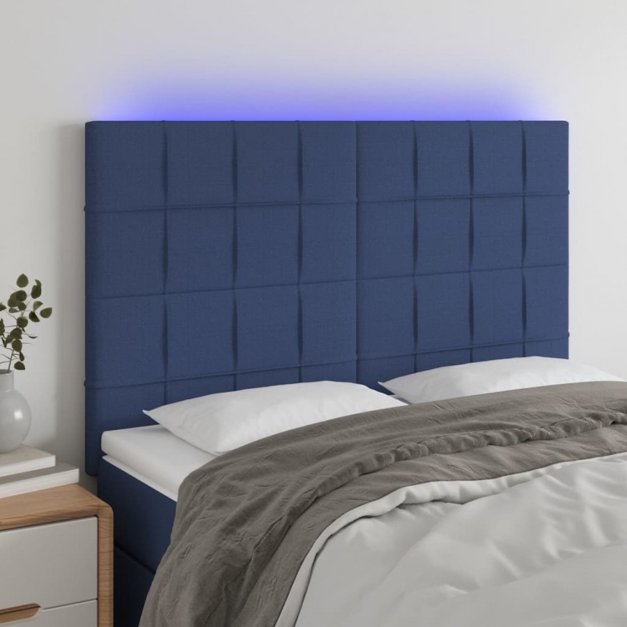 Tête de lit à LED Bleu 144x5x118/128 cm Tissu