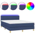 cadre de lit avec matelas LED Bleu 140x200 cm Tissu