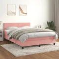 cadre de lit avec matelas Rose 140x200 cm Velours