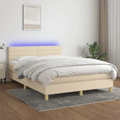 cadre de lit avec matelas LED Crème 140x190 cm Tissu