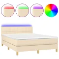 cadre de lit avec matelas LED Crème 140x190 cm Tissu