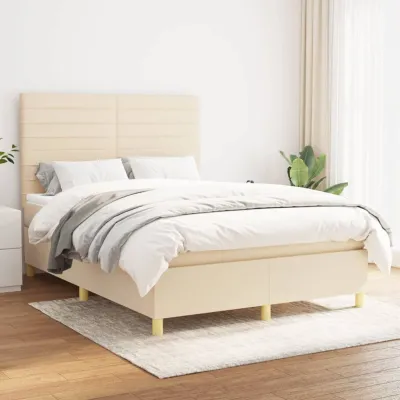 cadre de lit avec matelas Crème 140x190 cm Tissu