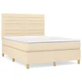 cadre de lit avec matelas Crème 140x190 cm Tissu