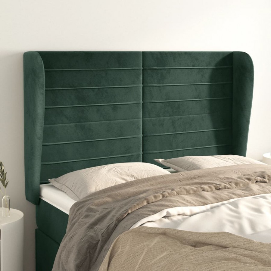 Tête de lit avec oreilles Vert foncé 147x23x118/128 cm Velours