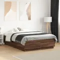 Cadre de lit avec lumières LED chêne marron 120x190 cm