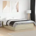 Cadre de lit avec lumières LED chêne sonoma 150x200 cm