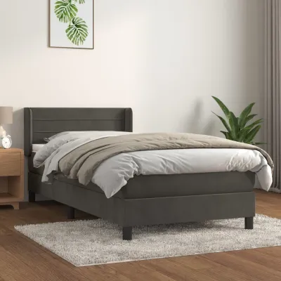 cadre de lit et matelas Gris foncé 90x200 cm Velours