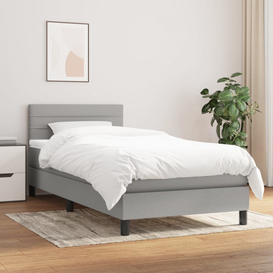 cadre de lit avec matelas Gris clair 90x200 cm Tissu