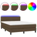 cadre de lit matelas et LED Marron foncé 140x190 cm
