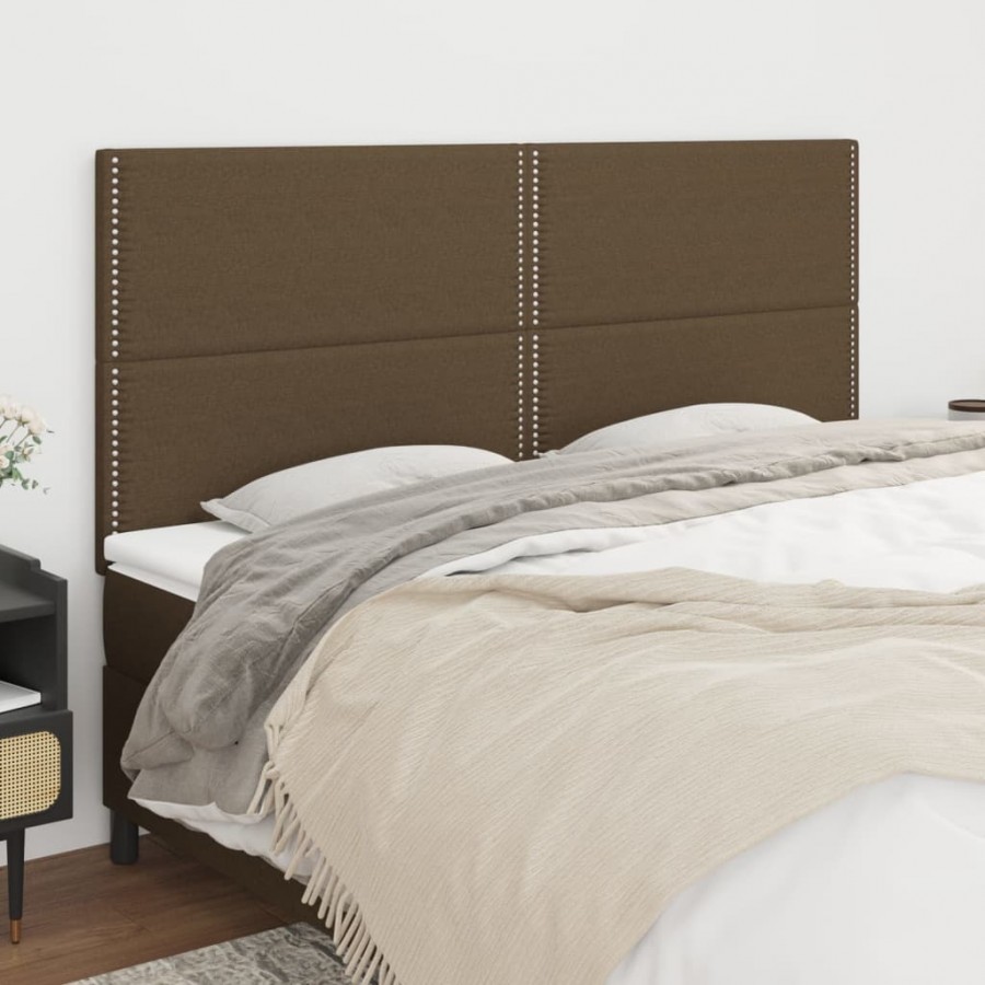 Têtes de lit 4 pcs Marron foncé 100x5x78/88 cm Tissu