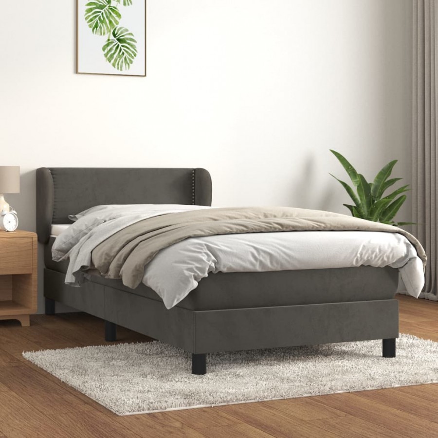 cadre de lit et matelas Gris foncé 90x190 cm Velours