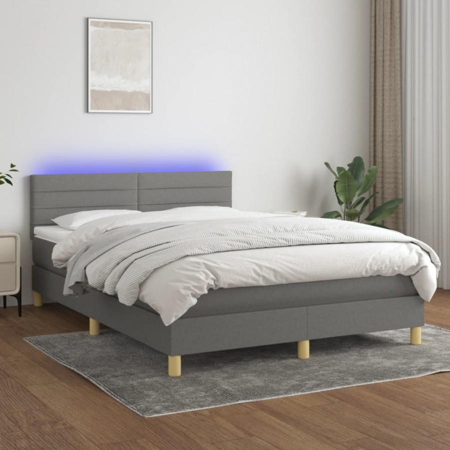 cadre de lit et matelas et LED Gris foncé 140x200 cm