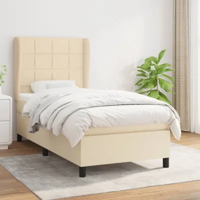 cadre de lit avec matelas Crème 80x200 cm Tissu