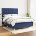 cadre de lit avec matelas Bleu 140x200 cm Tissu