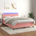 cadre de lit avec matelas LED Rose 140x200cm Velours