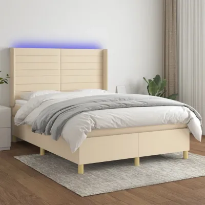 cadre de lit matelas et LED Crème 140x190 cm Tissu