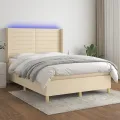 cadre de lit matelas et LED Crème 140x190 cm Tissu