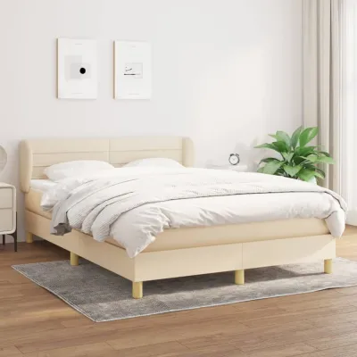 cadre de lit avec matelas Crème 140x190 cm Tissu