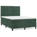 cadre de lit et matelas Vert foncé 140x200cm Velours