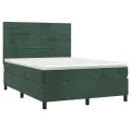 cadre de lit et matelas Vert foncé 140x200cm Velours