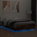 Cadre de lit avec lumières LED chêne fumé 150x200 cm