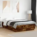 Cadre de lit avec lumières LED chêne fumé 150x200 cm