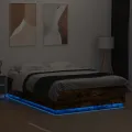 Cadre de lit avec lumières LED chêne fumé 160x200 cm
